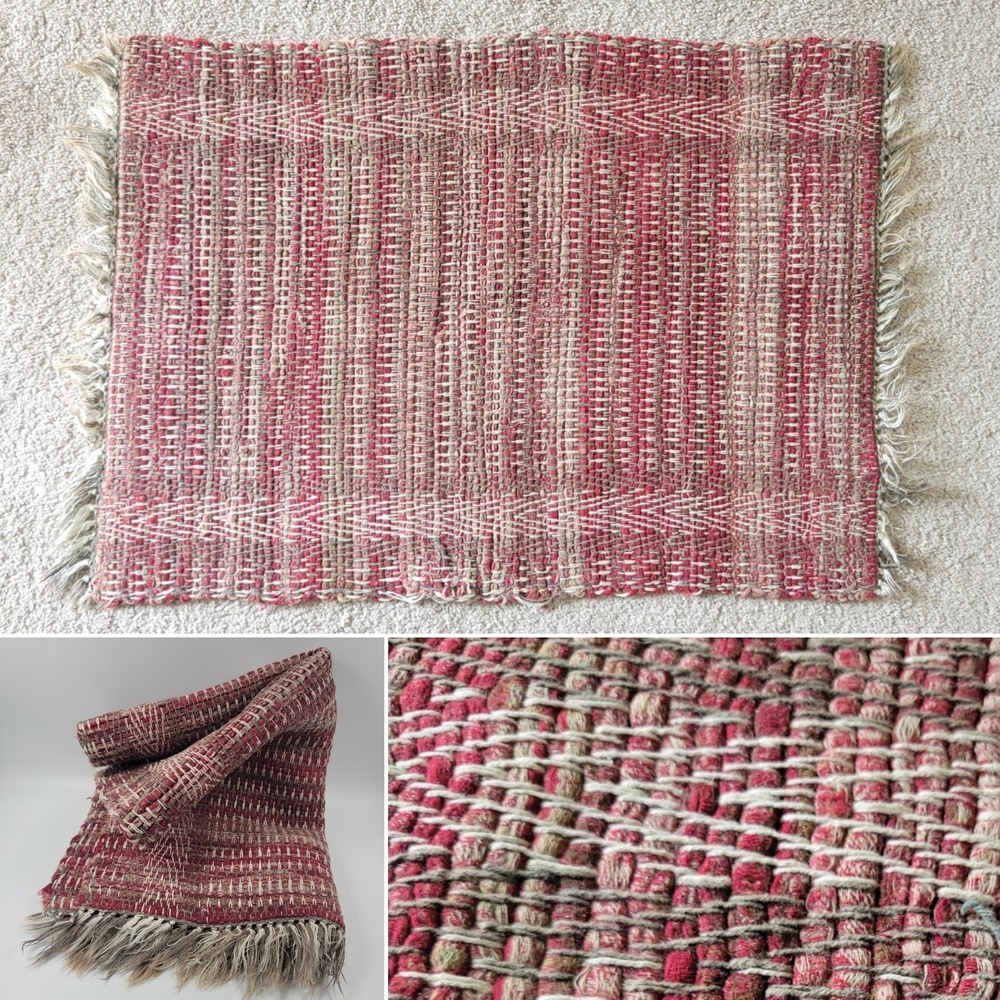 VTG Sweedish Handmade Cotton Rag Rug 22" X 31" Fringe Red‎ Brown Striped